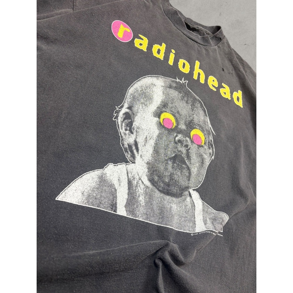 Vintage 1993 Radiohead Pablo Honey Tour T-Shirt Brockum Cut Tag Sun Faded Black - Picture 2 of 10